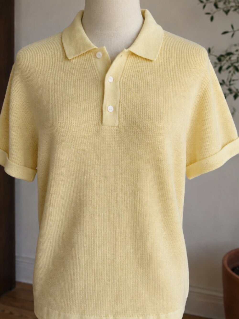 Guest in Residence, Cashmere waffle knit polo tee